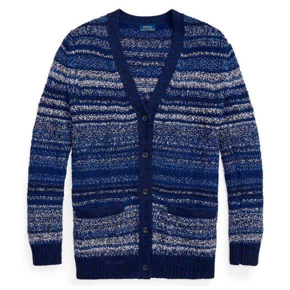 NWT POLO RALPH LAUREN Wool Linen Stripe Knit V-Neck Academia Grandpa Cardigan XS - Picture 7 of 8